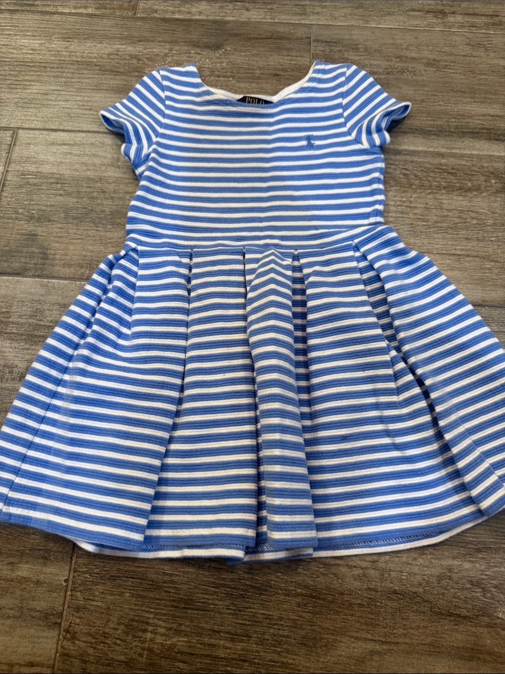 Polo by Ralph Lauren Blue & White Striped Pleated Girls Dress